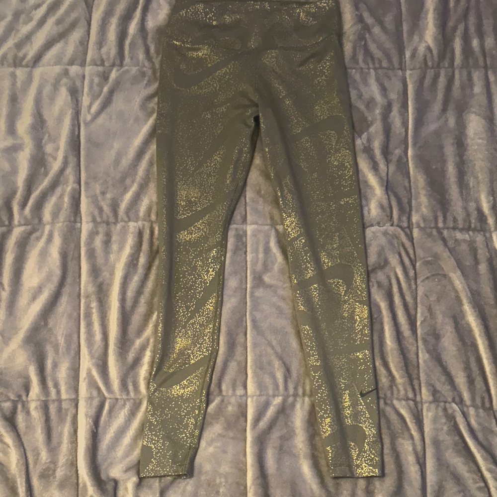 Nike Olive Green Metallic Print Leggings